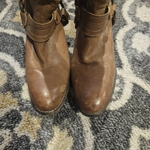 Frye Vintage Brown Heeled Harness Boots Size 8.5 Leather Cowgirl Western - Picture 5 of 10